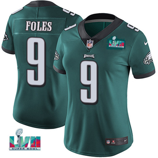 Women's Philadelphia Eagles #9 Nick Foles Green Super Bowl LVII Patch Vapor Untouchable Limited Stitched Football Jersey(Run Small)